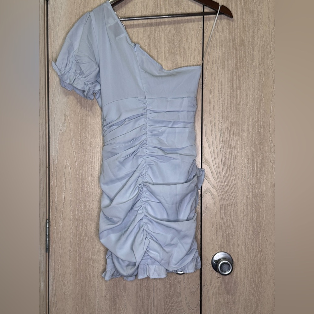 Hello Molly Light Blue Ruched One-Shoulder Dress - Picture 11 of 13